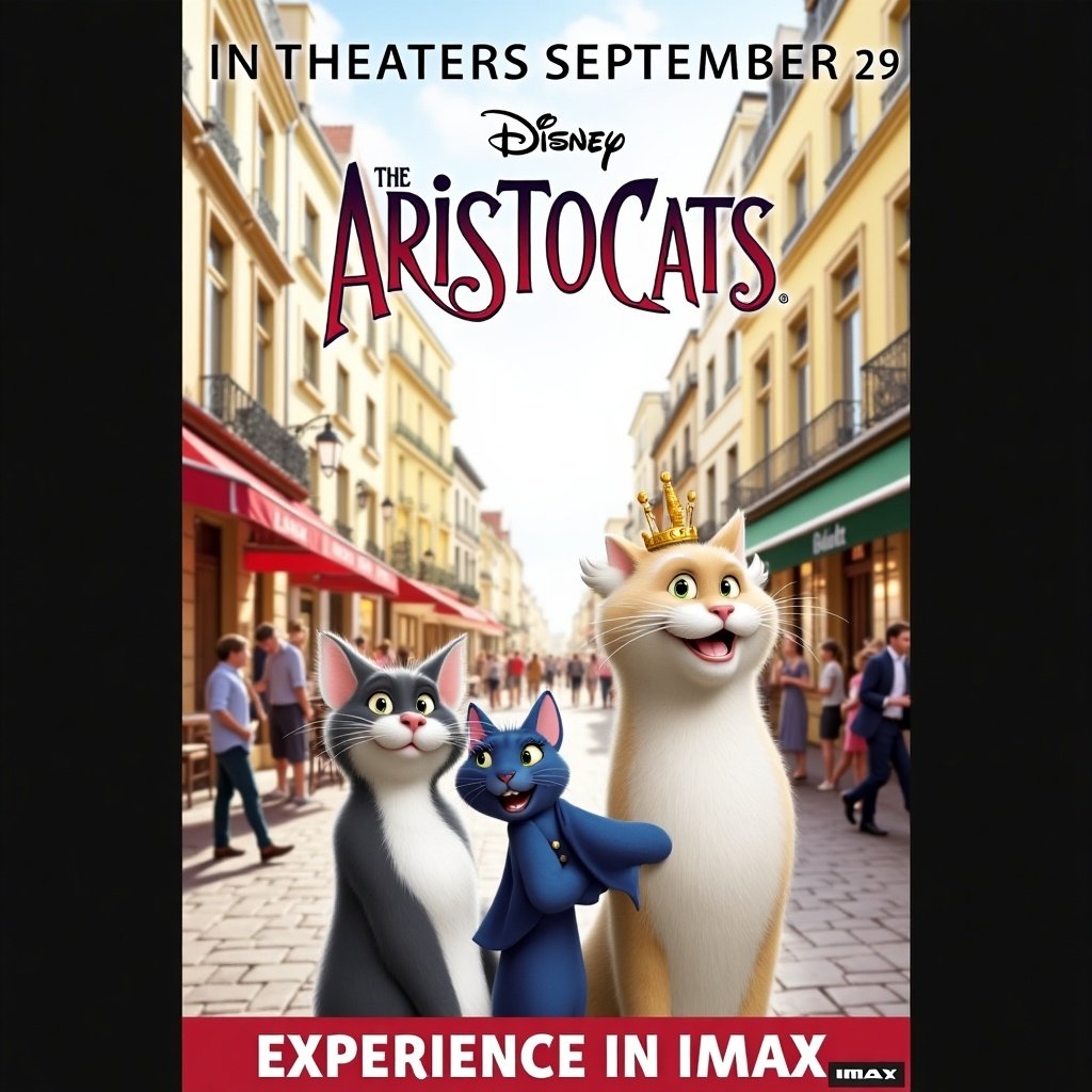 Disney movie poster featuring animated cats in a street setting. The release date is September 29th. The poster promotes IMAX experiences.