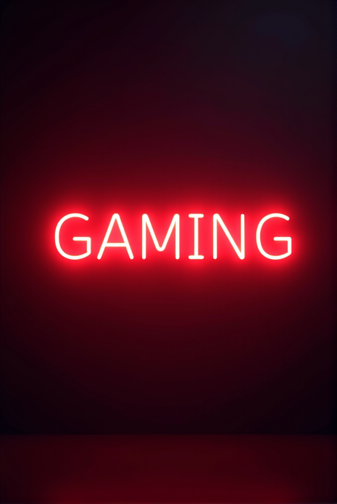 A neon sign reading 'GAMING' in vibrant red against a dark background.