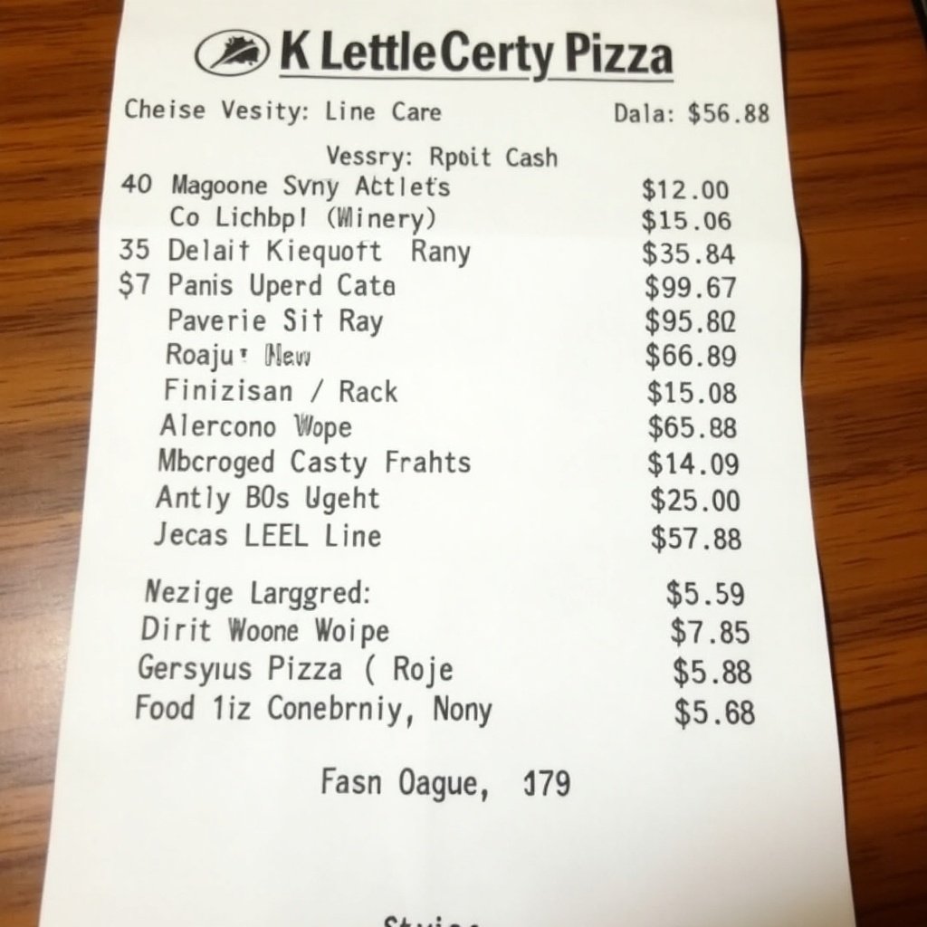 Little Caesars pizza receipt for cash payment. Total amount is $56.88. Location is Detroit, MI 48223 on Grand River Ave. Featured items include various food and drink orders.