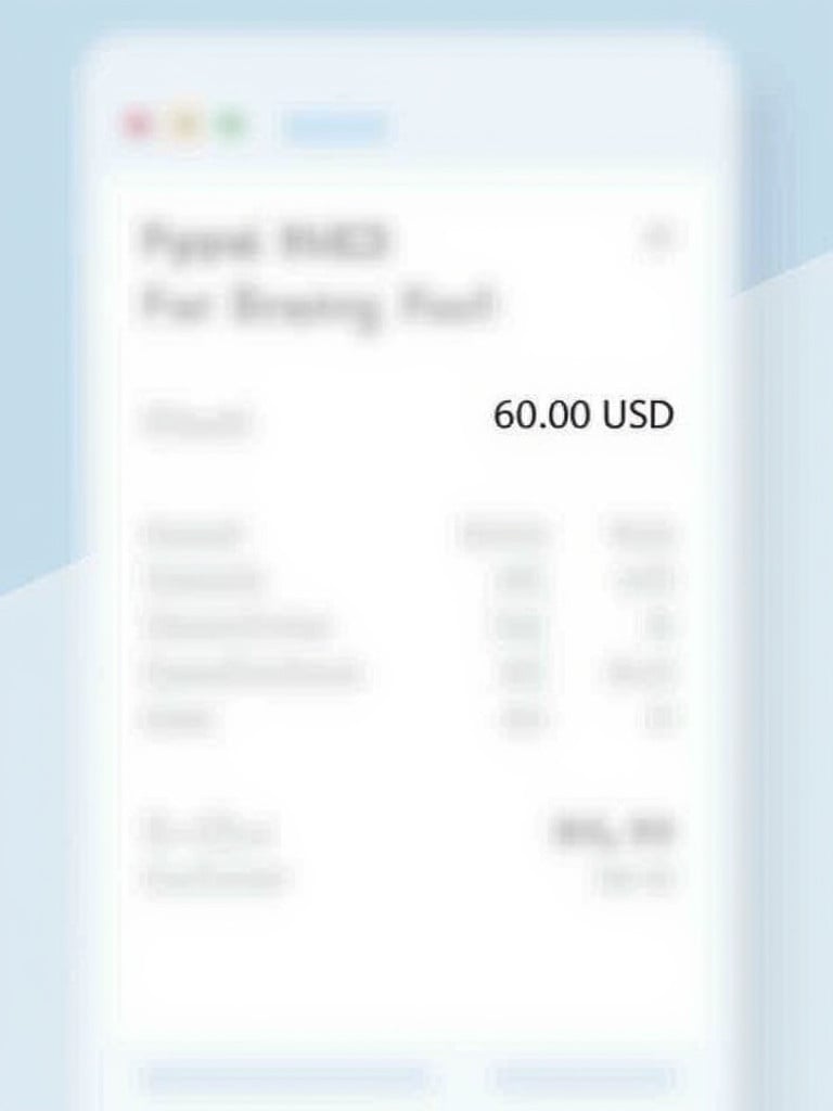 Illustration of a digital PayPal receipt showing payment of 60.00 USD. Include relevant transaction details such as the date and description of the item purchased. Display transaction ID clearly.