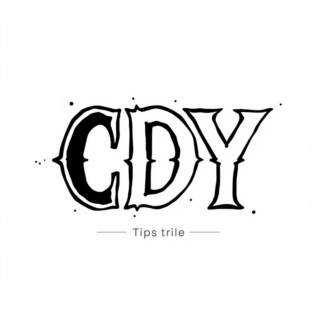 The image features a bold and stylized typography design prominently displaying the letters 'CDY' in a large, black font. The letters have a hand-drawn, retro style with thick outlines and subtle imperfections, giving a vintage feel. Surrounding the letters are small dots that add to the textured look. Below the main text, in a smaller size, is the phrase 'Tips trile' written in a simple, modern font. The entire design is set against a white background, creating a striking contrast with the black lettering.