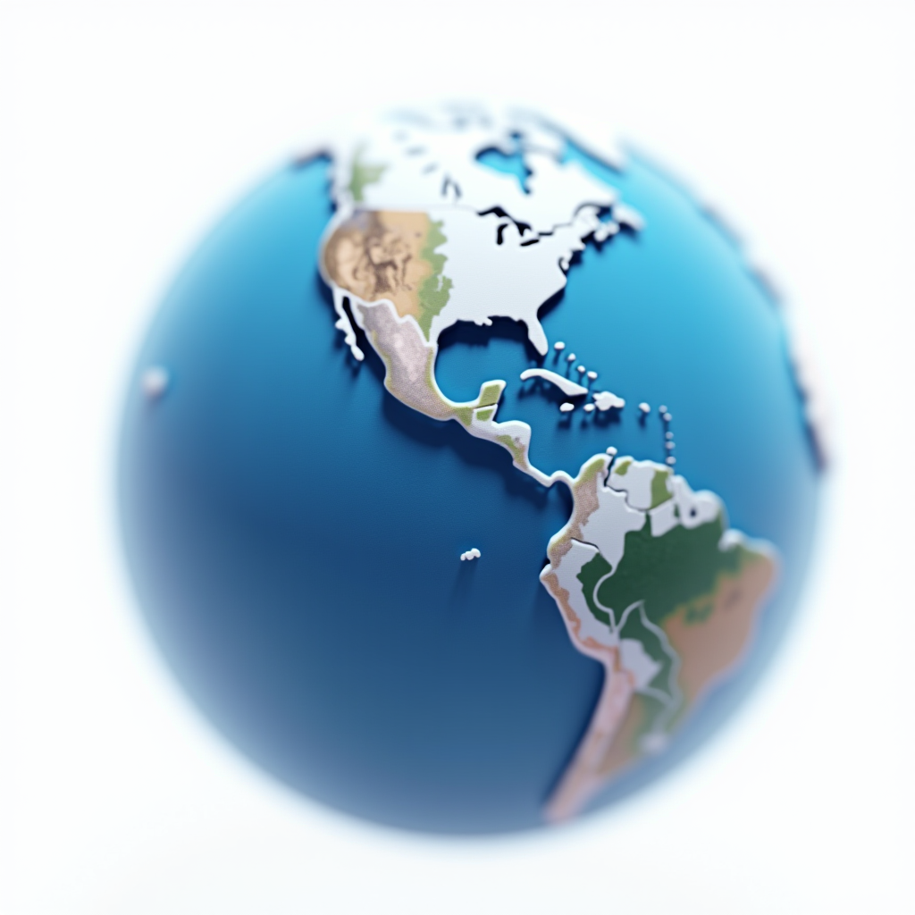 The image is a close-up of a simplified, artistic globe focusing on North and South America.