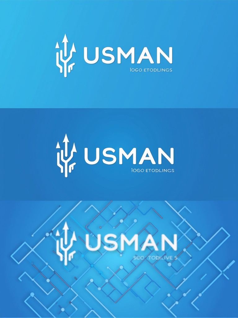 Logo designed specifically for USMAN SEO. Minimalistic style focuses on shades of blue white gray. Features sleek sans-serif font Montserrat for the company name. Upward arrow graphic included to represent SEO growth. Digital appearance emphasized through geometric designs. Futuristic fonts with blue gradient utilized for modern aesthetics. Logo aligned horizontally to fit website requirements. Incorporates upward-pointing arrow elements related to SEO.