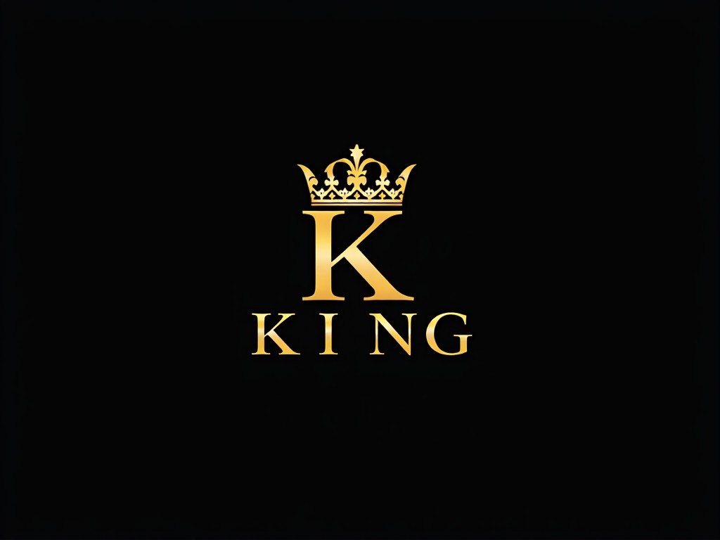 This image features a luxurious logo design that embodies royalty and elegance. The dominant colors are black and gold, creating a high-end feel. At the center, a stylized letter 'K' is displayed prominently, symbolizing sophistication. Above the 'K' is an ornate crown, reinforcing the royal theme. Below the 'K', the word 'KING' is elegantly written in gold. This design is ideal for brands aiming to convey a sense of luxury and prestige, complemented by clean lines and polished finishes.