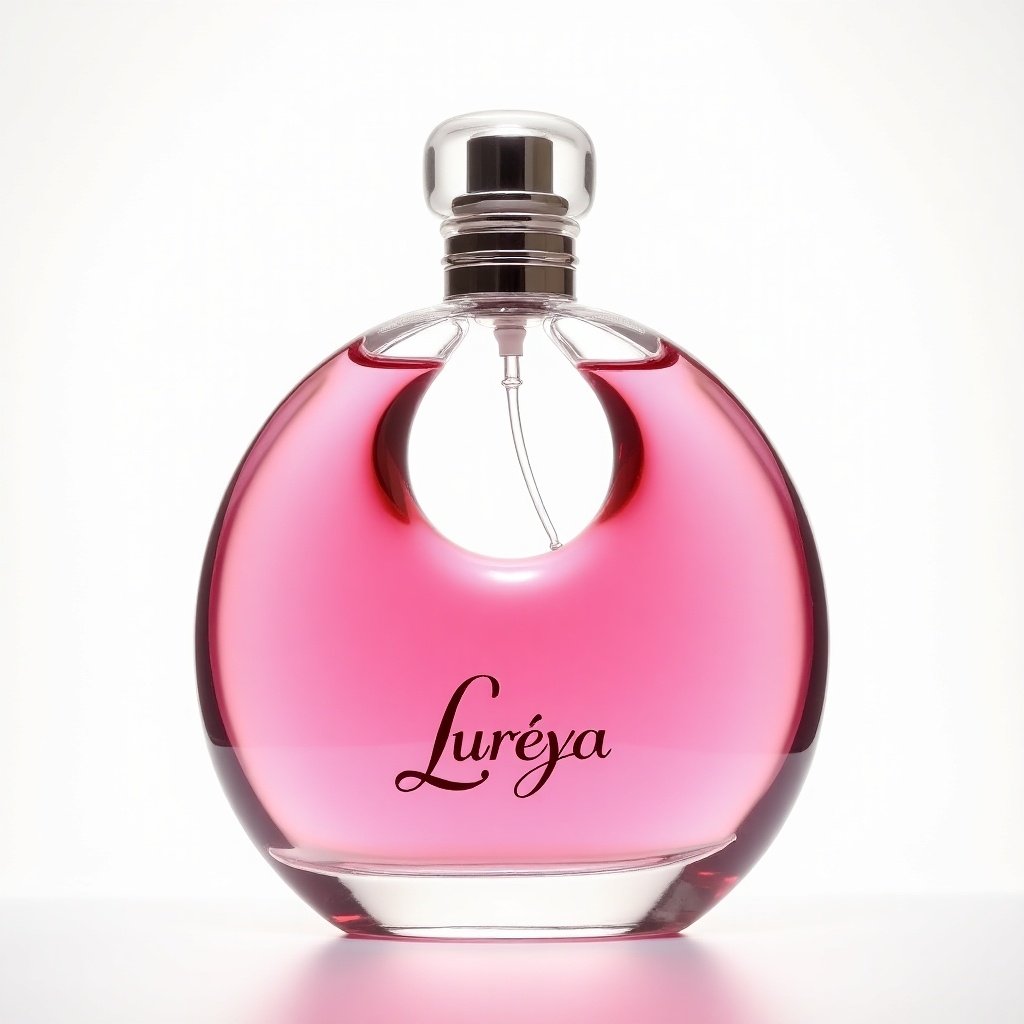 Bottle is shaped like a 'u' and contains pink liquid. The name 'Lurèya' appears on the front.