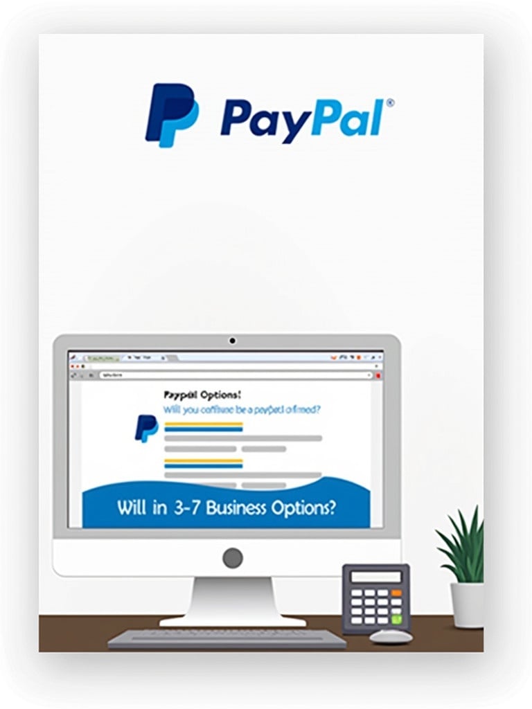 Illustration shows PayPal refund of 358.27 sent to Nathaniel White. Refund will be received in 3-7 business days. Image features a computer displaying PayPal with refund options. Desk design includes a calculator and a plant. The design is modern and clean.