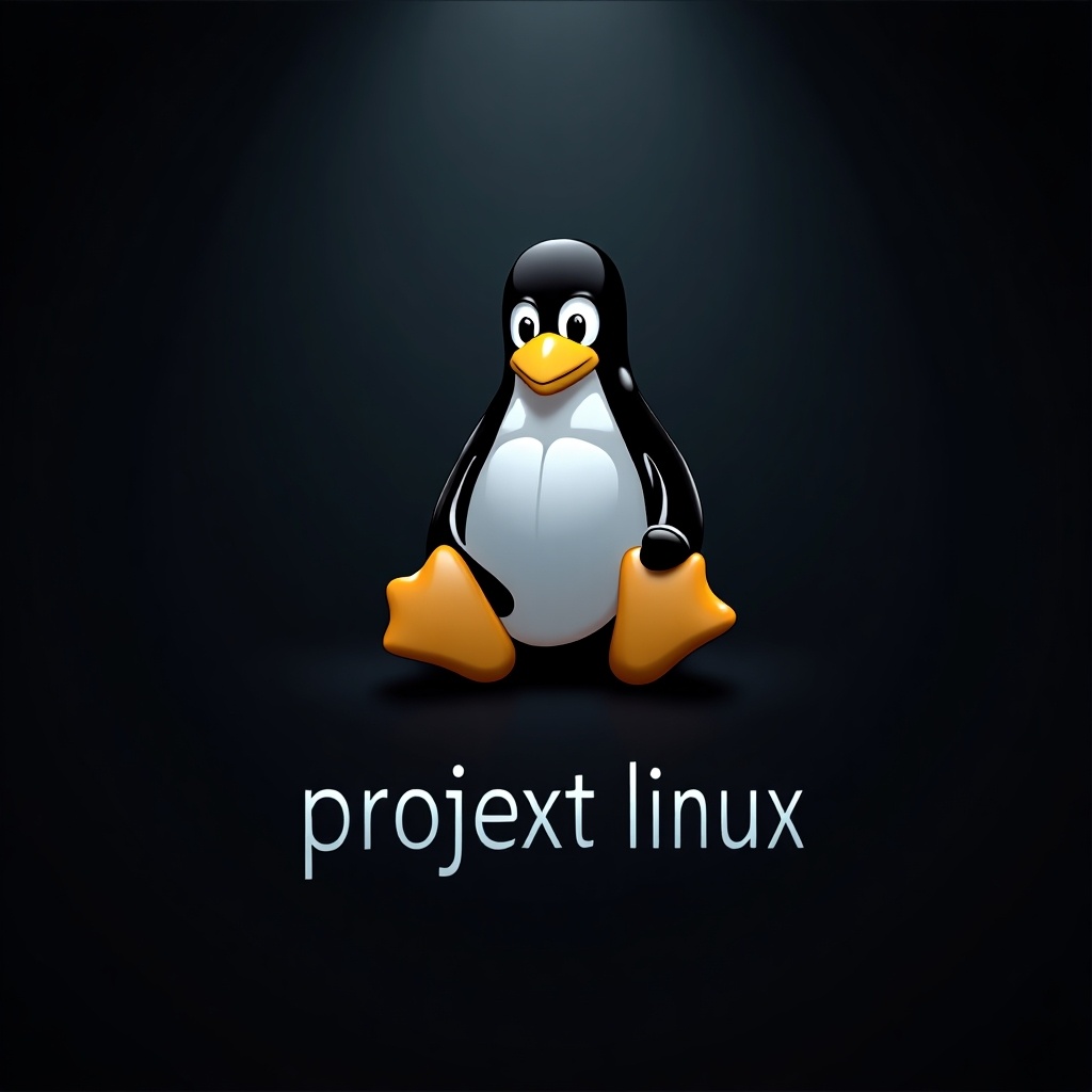 This image features a polished rendition of the Linux operating system logo, specifically portraying Tux, the iconic penguin mascot. Tux is depicted in a slick, ultra-realistic style, sitting comfortably as the main focal point. Below the mascot, the text reads 'projekt linux' in a modern font that complements the overall aesthetic. The background is a sleek black, allowing Tux's distinct colors to pop. This image serves to represent high-tech imagery associated with Linux and its community.