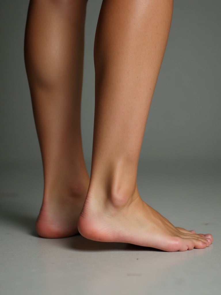 Image showing bare female feet. The feet are positioned with one slightly in front of the other. The background is a soft neutral color with no distractions. The focus is on the natural beauty of the feet and their contours.