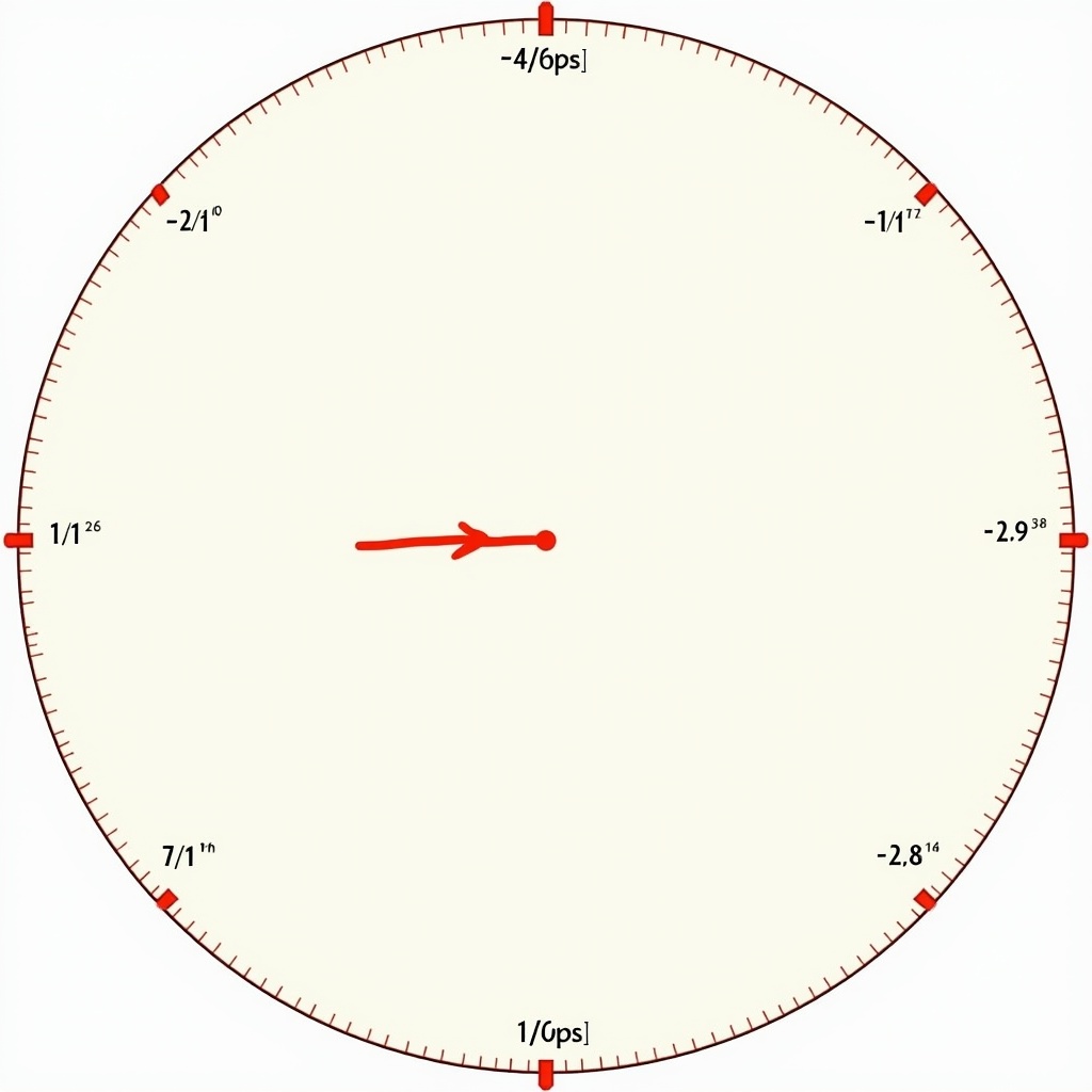 Generate a unit circle with specific measurements. Circle displays angles with a prominent red arrow.