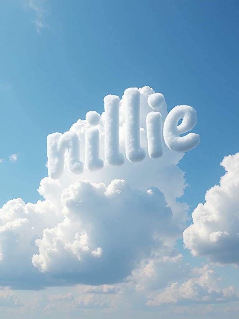 The name millie appears in fluffy clouds within a bright blue sky