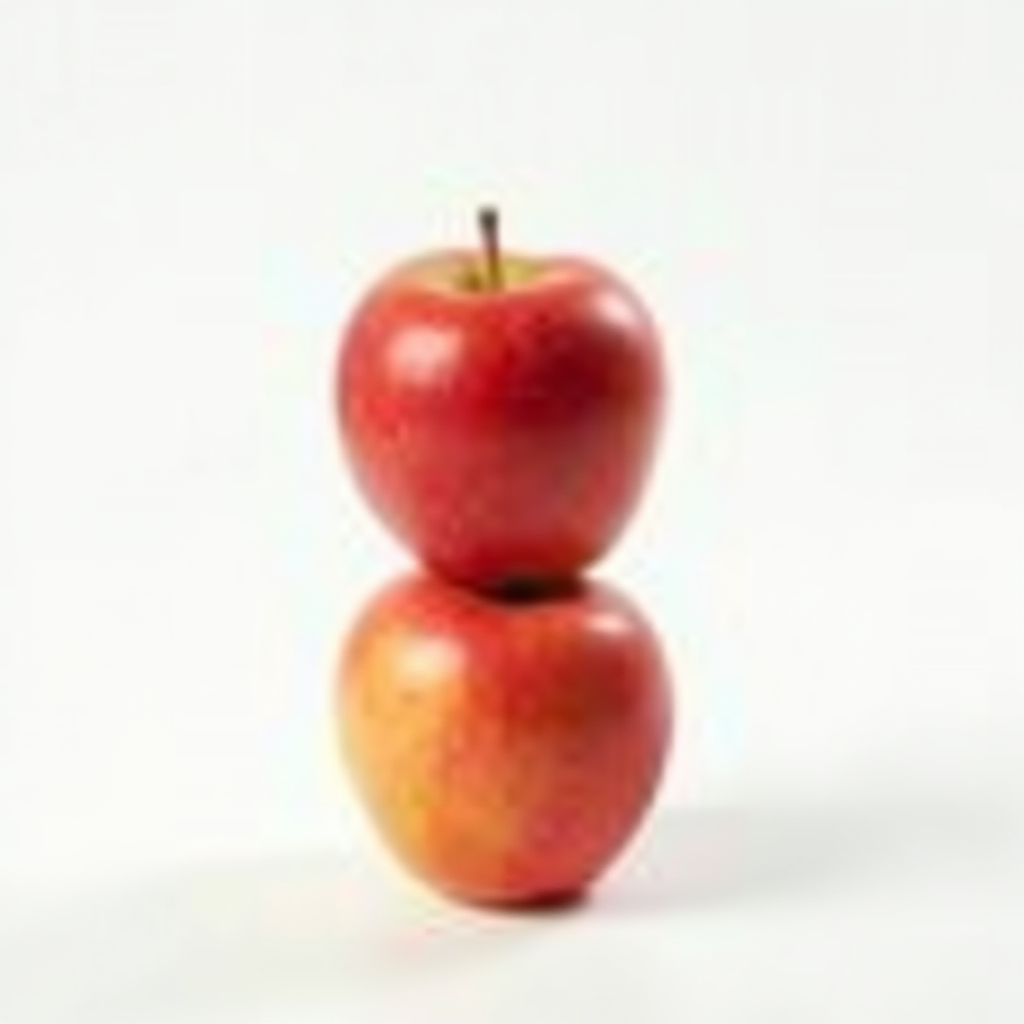 Two red apples are stacked on top of each other against a white background.