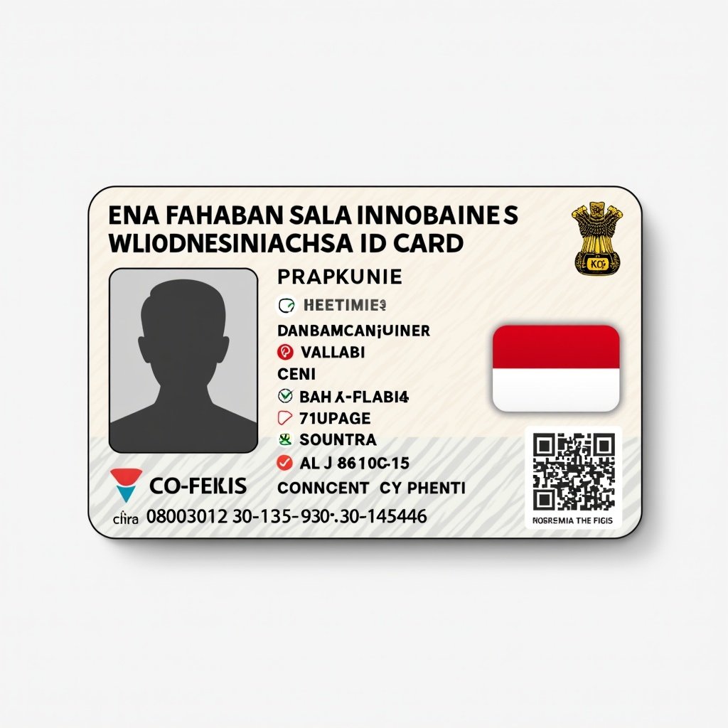 Generate a design for an Indonesian ID card. Include elements for personal identification and security features.