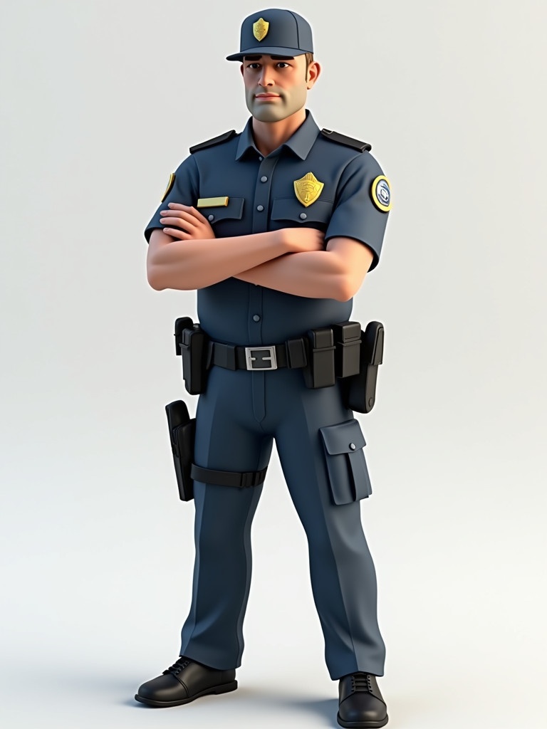 Low poly 3D model of a security guard in uniform. Guard is facing the camera. No weapon is visible on the side.