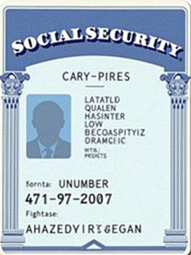 Image of a Social Security card. Card number is 471-97-2097. Color scheme is blue and white. Standard layout for identity verification is featured. Key information includes the identifier number.