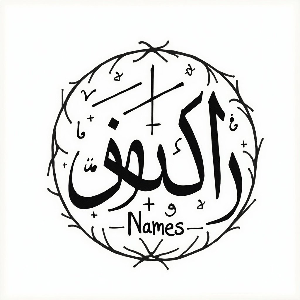 Handwritten Arabic calligraphy features names. Circular format. The name صافي is included within the design.