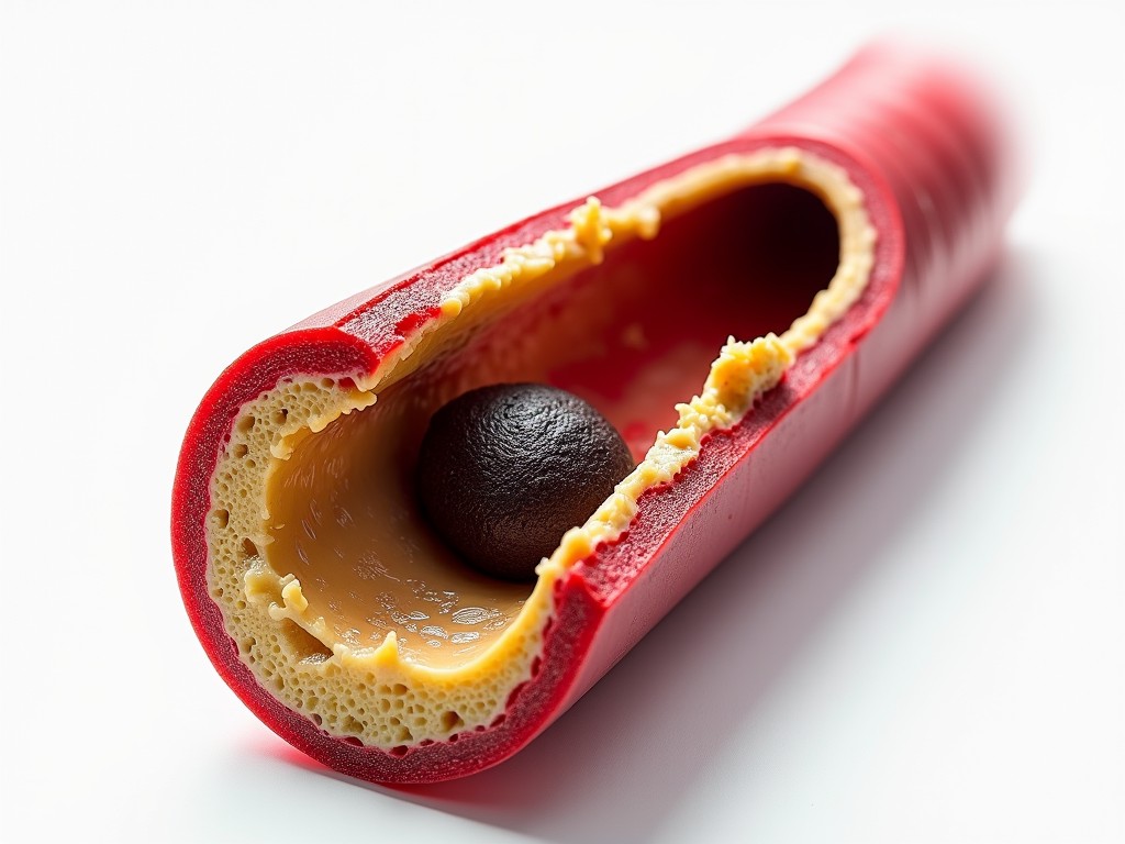 The image features a sliced red candy tube filled with layers of creamy caramel and a dark chocolate center. The intricate textures and colors provide a close-up look that highlights the smooth caramel and rich, glossy chocolate contrast against the vibrant red outer shell. The white background ensures the focus remains solely on the intricate details of the confectionery.