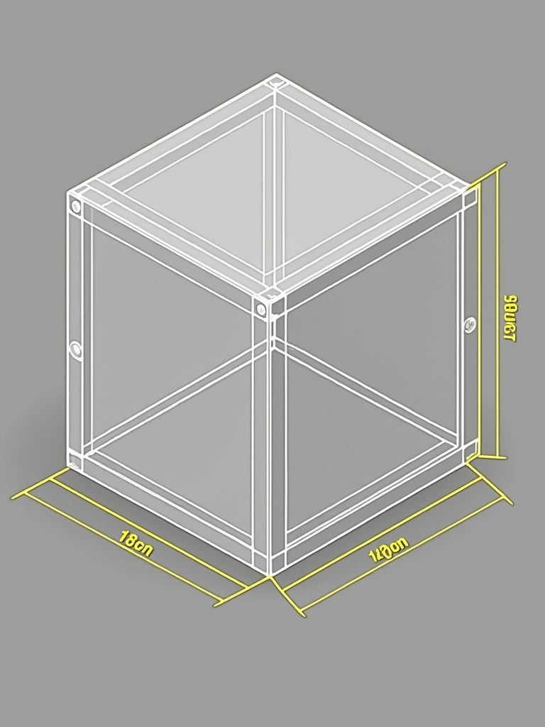 Showcase transparent outline of rectangular box in isometric view. Indicate dimensions in inches. Include measurement lines and notes in yellow on gray background. Feature orthographic views with front top side views labeled in metric dimensions. Highlight circles angles notations for radii diameters. Mark section for viewers to sketch isometric view. Provide detailed measurements for manufacturing processes.