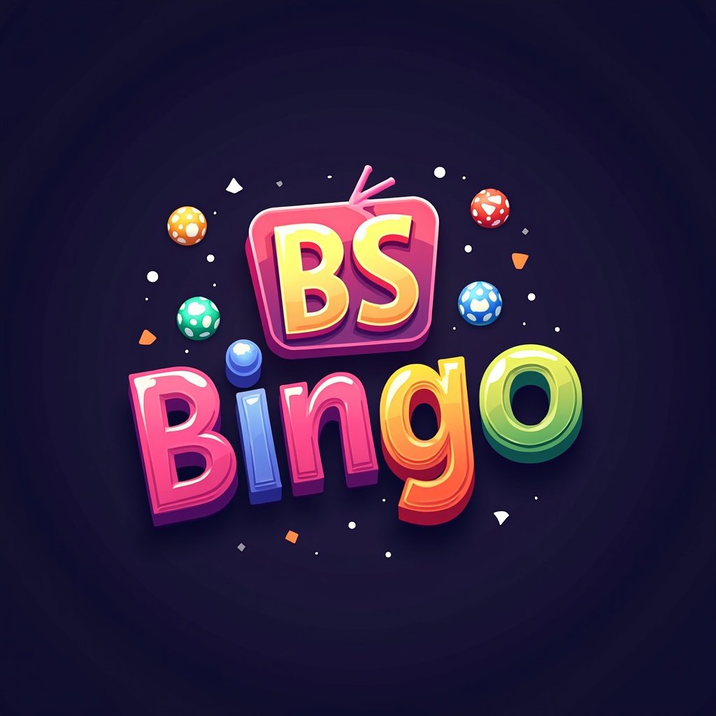 Create a logo for an online multiplayer game called BSbingo.fun. The logo should be fun and playful, designed to attract players. Use a vibrant color palette with colors like #7B61FF, #FFD700, #00D4D4, and #FF85F1. The primary text should say 'BS Bingo' in a bold and lively font. Include some playful elements like colorful bingo balls or confetti to enhance the excitement of the design.