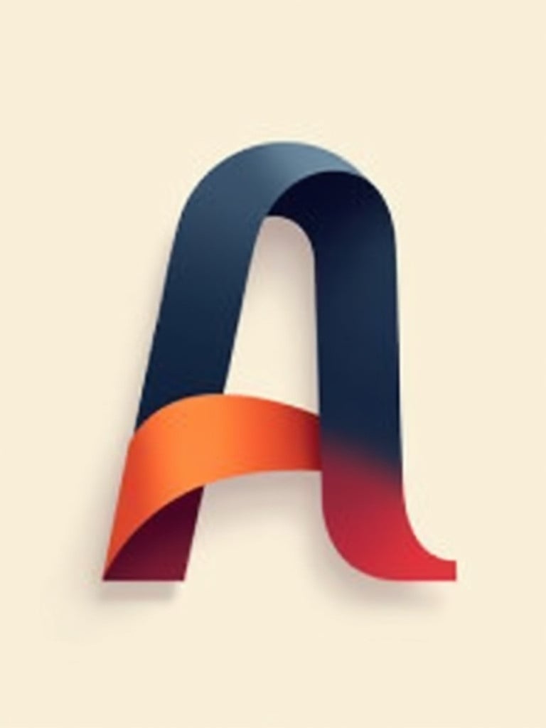 Stylized letter A crafted using a ribbon-like design. Dark blue combined with shades of red and orange. The backdrop is a soft light beige. The design represents modern innovation and creativity and is suitable for technology branding focusing on artificial intelligence.