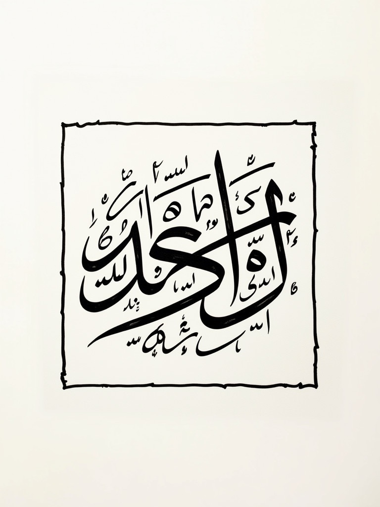 Handwritten Arabic calligraphy with the names محلات جومانة enclosed in a square. Design fills the entire area with intricate details.