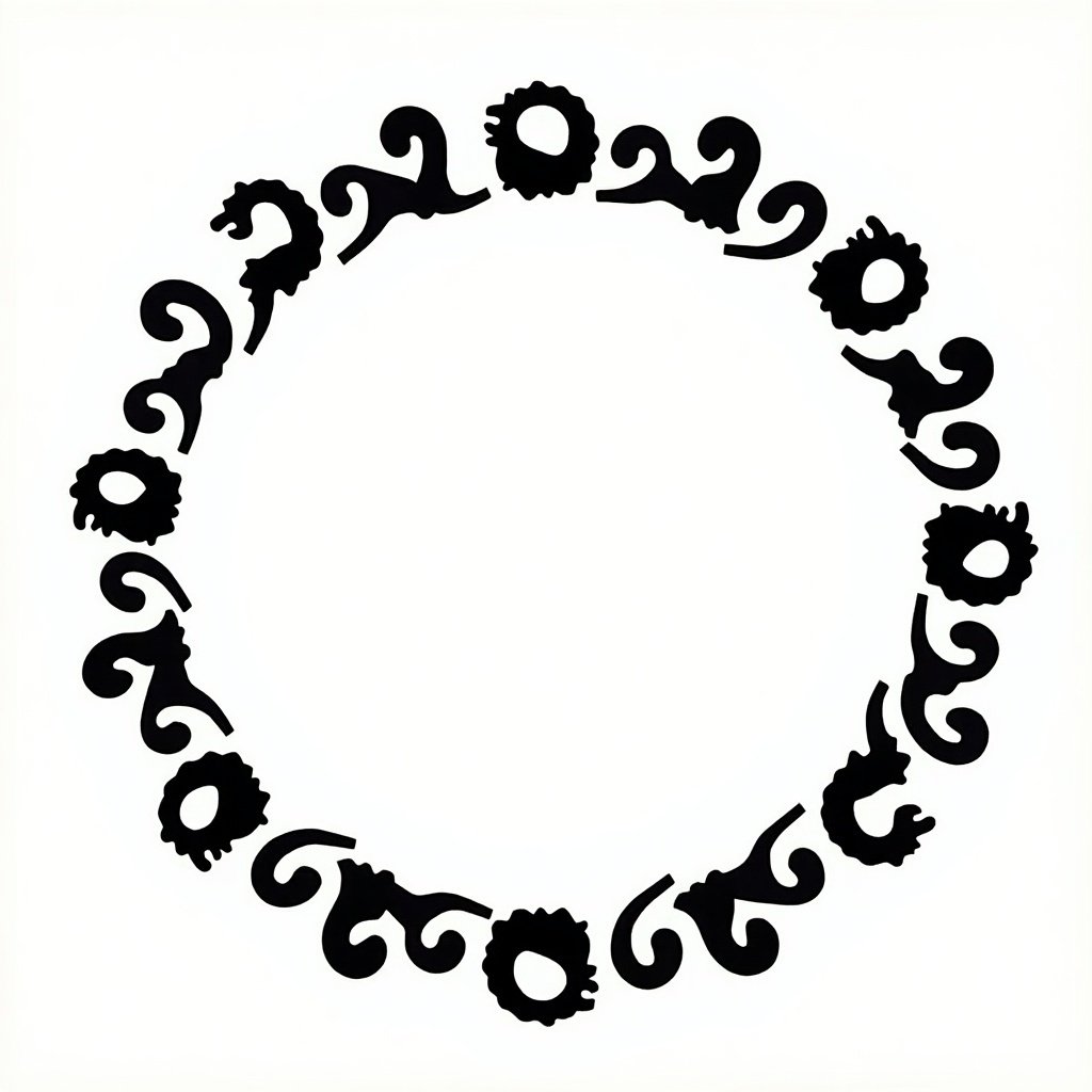 Circular arrangement of black Paisley creating a border design.