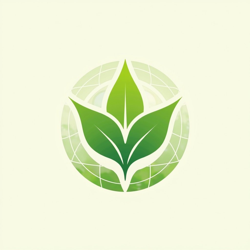 Image features logo centered on eco-friendliness and sustainability. Design includes stylized green leaves symbolizing plant life. Background has subtle grid pattern reminiscent of a map, hinting at Central Asian geography. Colors are vibrant greens on a soft off-white backdrop. Logo could represent business focused on environmental products or services. Merges elements of nature and geography, appealing to eco-conscious consumers.