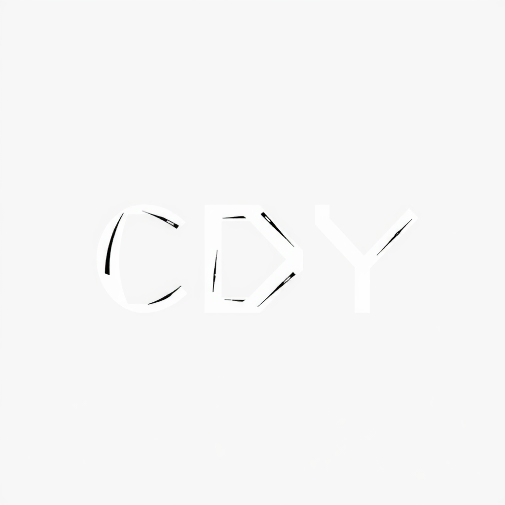 The image features the letters "CDY" set against a white background. The letters are styled in a minimalist, geometric font with black accents adding depth and a sense of movement. The black accents are distributed unevenly within the outline of each letter, enhancing the visual intrigue and creating an optical illusion effect.