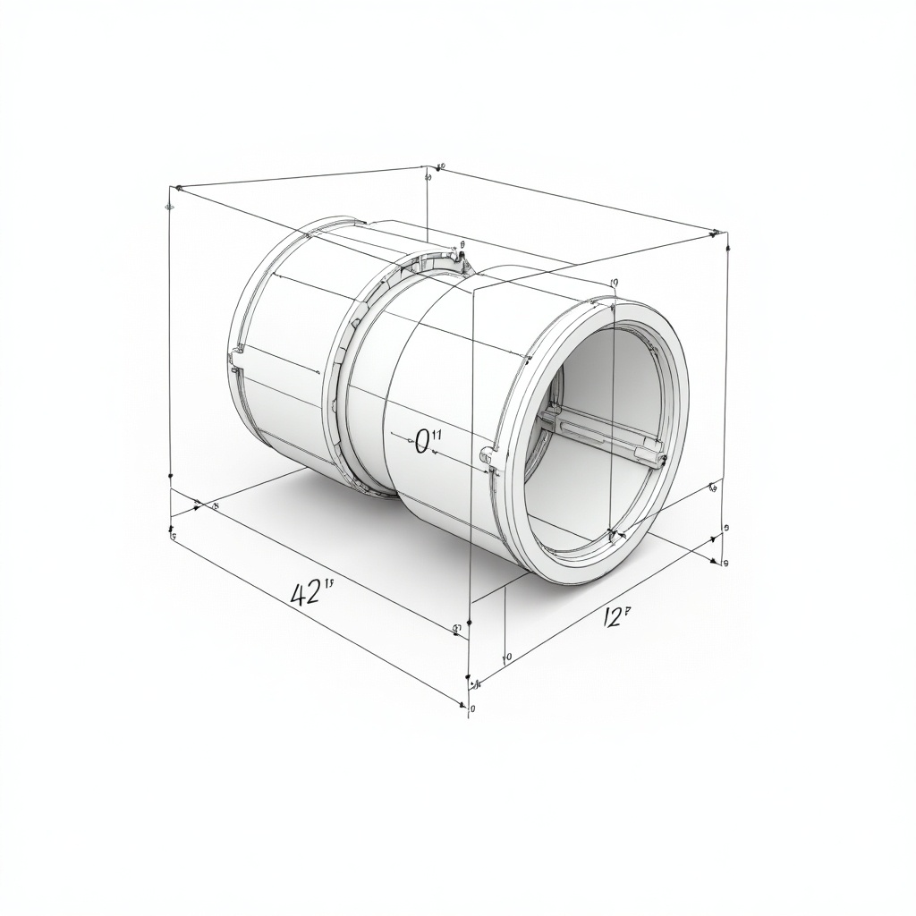 3rd angle projection of a cylindrical object. Dimensions labeled indicate size. Clean and clear illustration for technical use.