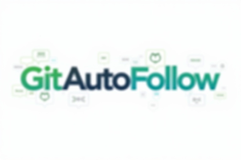 Logo design for GitAutoFollow. Features clean and bold text. Uses a vibrant blue to green gradient. Incorporates subtle coding features. Background is minimalistic in color.