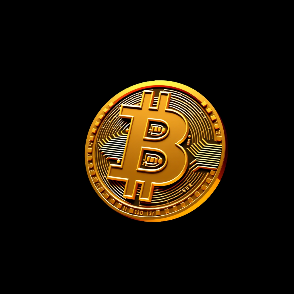 A shiny golden Bitcoin symbol on a black background.