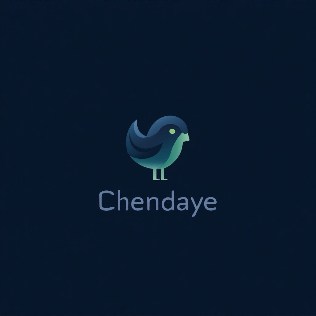 A minimalist logo featuring a stylized dark blue bird with a green accent is set against a navy blue background. The bird has an elegant, modern design. Below the bird, the word 'Chendaye' is presented in a simple, clean font. The overall look is modern and inviting, perfect for a brand identity. This design evokes a sense of calm and creativity, appealing to tech-savvy audiences and startups. It is suitable for multiple applications, from business cards to digital platforms.