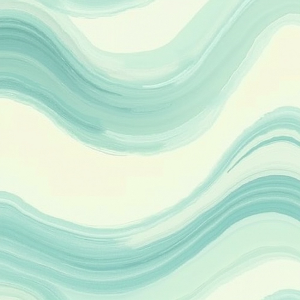 Design an abstract pattern that features sweeping brushstrokes. The color scheme should include calming shades of teal and cream. The pattern should evoke a sense of tranquility, mimicking the gentle flow of a breeze. Create a smooth, flowing aesthetic to enhance its relaxing qualities. This artwork is suitable for various applications in design and decor.