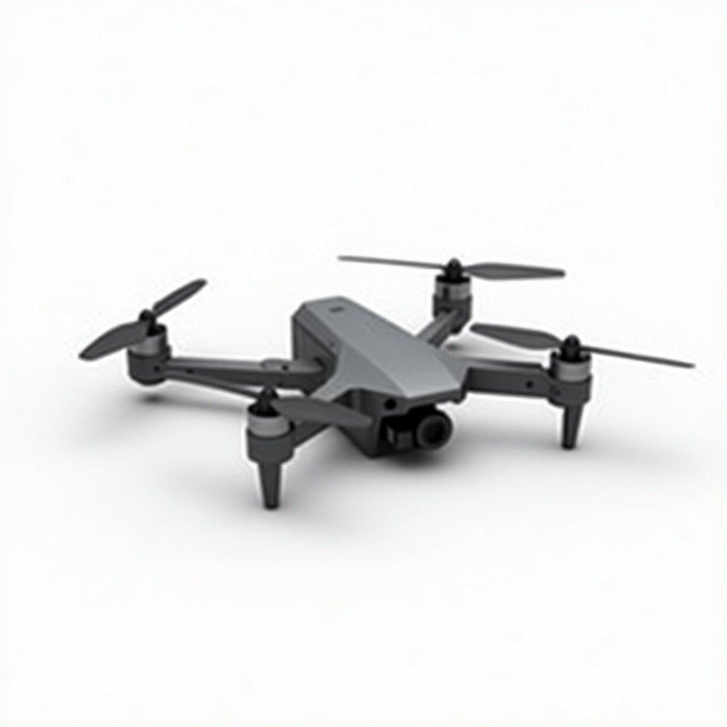 Image of a sleek black racing FPV drone designed for aerial maneuvering. The drone features four propellers and a front-mounted camera. The streamlined gray body indicates agility and performance. The background is minimalist to enhance focus on the drone.