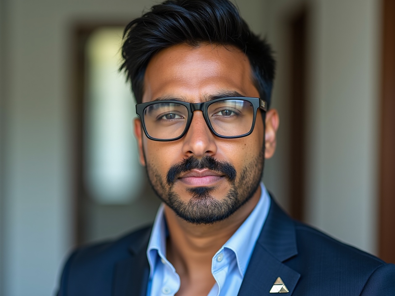 A man in a suit and glasses with a poised expression.