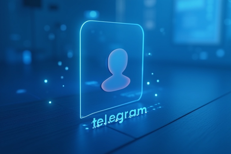 Sleek modern banner with a Telegram chat interface User avatar dimmed Clean minimalist aesthetic Cool blue color scheme Background includes tech-inspired elements Soft glowing lines and gradient Focus on dimmed profile picture Sharp clear chat interface Text Telegram integrated in futuristic font