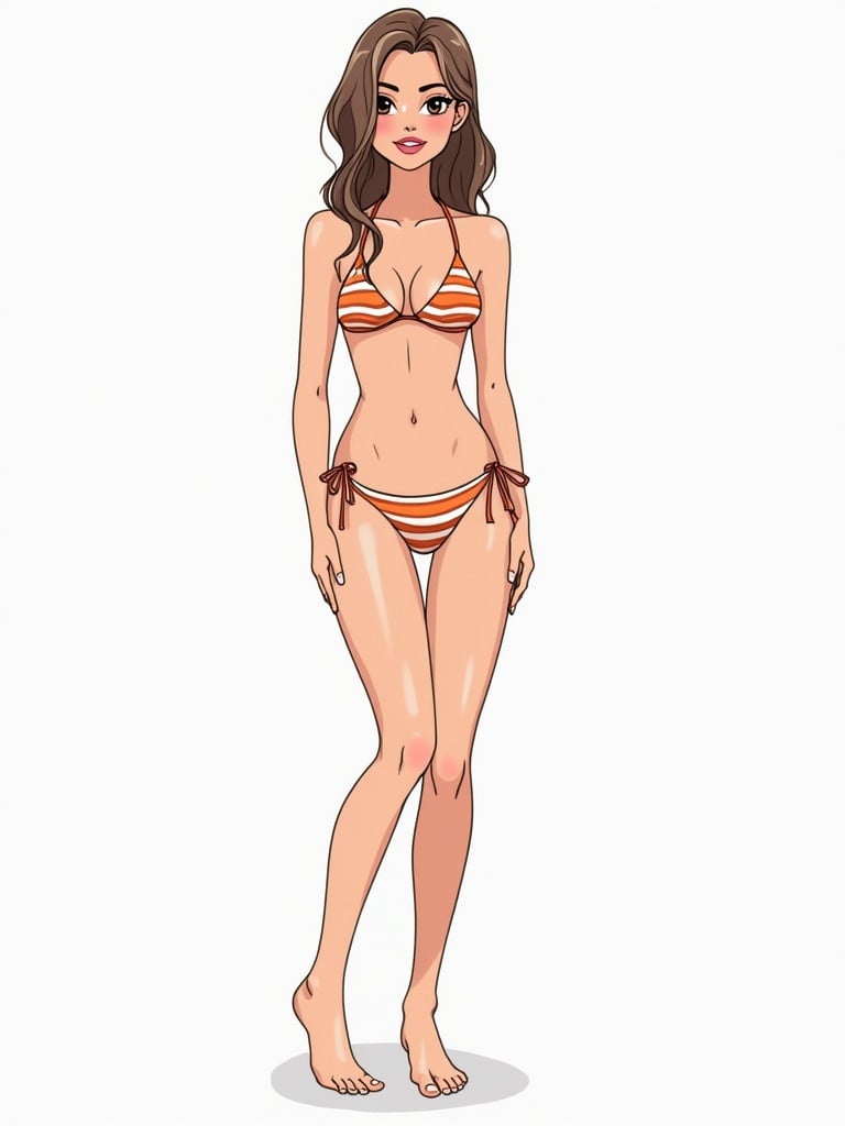 Bikini illustration of a girl with height 5'4" and figure 36-31-40. Graphic representation of a confident and fit woman.