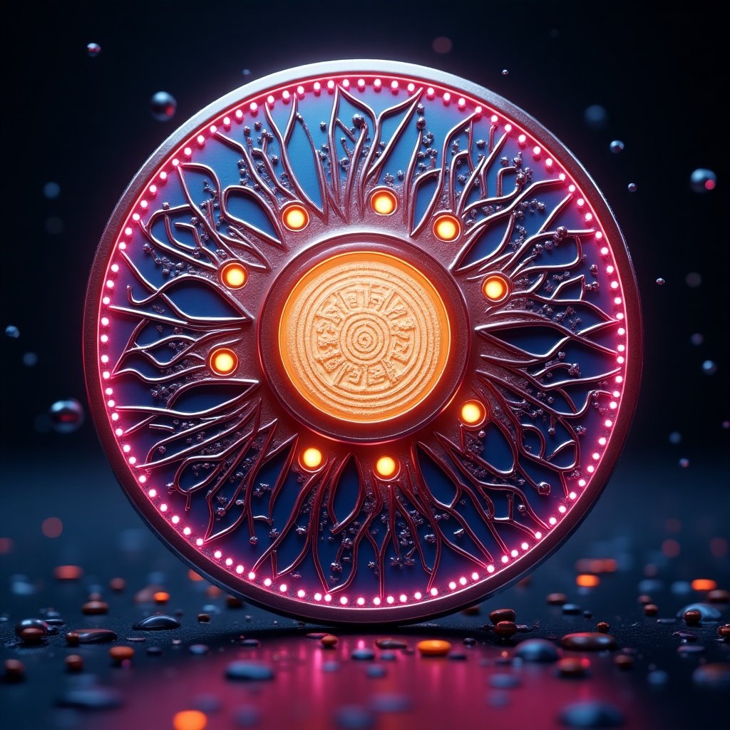 Vibrant and imaginative depiction of a fictional memecoin. Coin features intricate designs and colors inspired by the Solana blockchain. Show potential for a market cap of $1 million. Engaging graphics that promote community spirit.