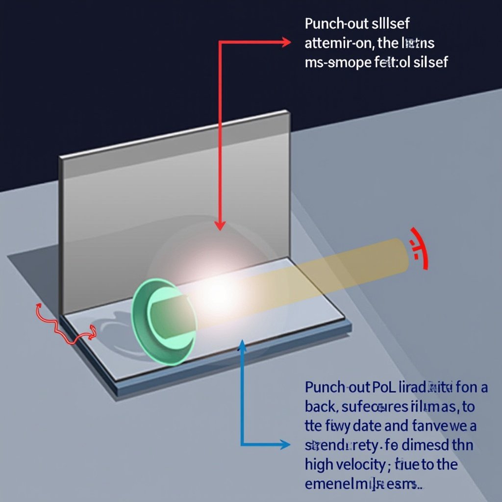 Schematic view of the punch-out method for minimum-mass targets. Target material is on the substrate film. Punch-out laser pulse irradiates the back surface of the transparent substrate. Tinfoil is ablated, creating tin plasma at the boundary. Remaining tinfoil is driven to high velocity by expanding plasma.