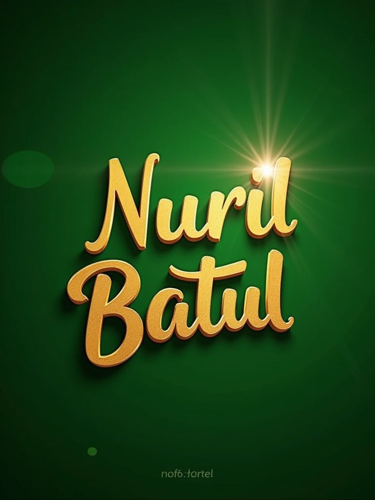 Golden text says 'Nuril Batul' on green background. The text has a shiny surface. A gleam is present at the top right corner.