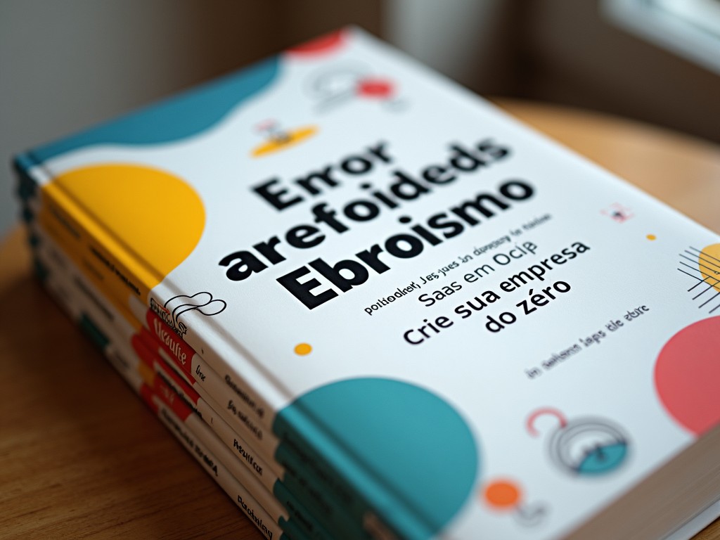 This image features a stack of business books with vibrant covers. The main title on the top book reads 'Error Arefoideds Ebroismo' with colorful abstract shapes in the design. The focus is on the typography and visual appeal of the book covers. Soft lighting enhances the colors and details of the spine and cover designs. The arrangement suggests a curated collection of educational resources for aspiring entrepreneurs.