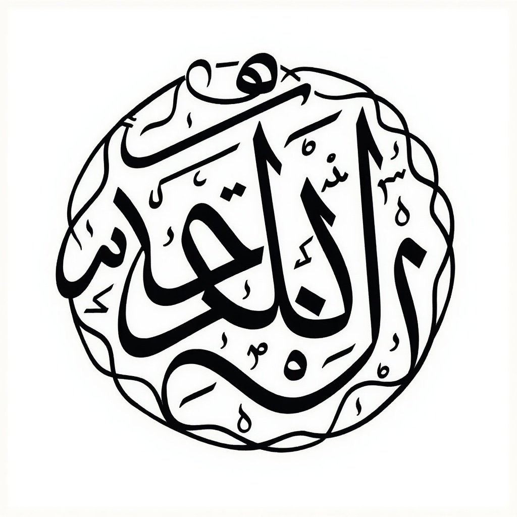 This image features intricate Arabic calligraphy skillfully arranged in a circular design. The text reads امام عمار, portrayed in an elegant black font against a stark white background. The delicate curves and lines reflect traditional Arabic artistry, making it a captivating piece of cultural expression. This artwork could serve as a decorative item in various settings, from homes to religious spaces. The design can also be utilized in digital media to celebrate Arabic and Islamic heritage.