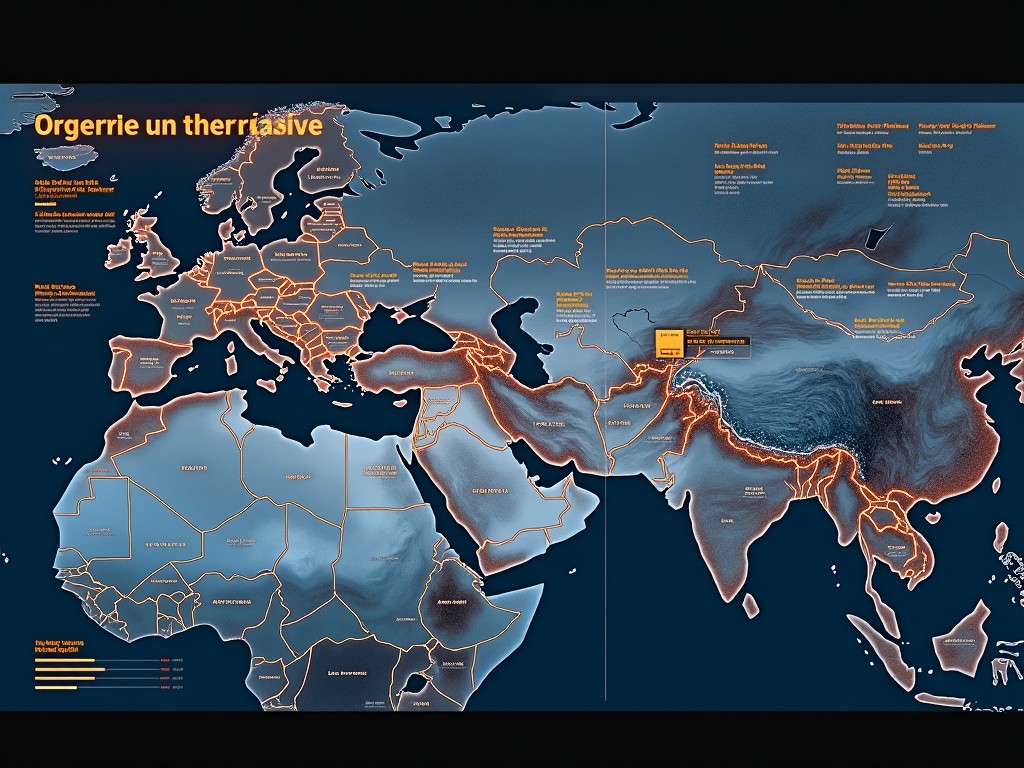 Analyze the image depicting a global map with highlighted thermal areas and regions.