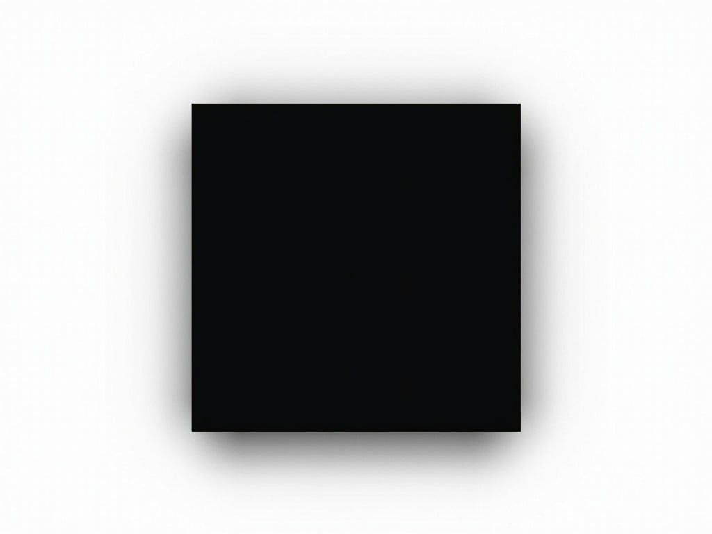 The image features a solid black square set against a soft white gradient background. It exudes a minimalist aesthetic, making it ideal for various artistic and design applications. The black square is perfectly centered, drawing attention to its uniform simplicity. The soft lighting adds a delicate touch, creating gentle shadows around the edges. This piece embodies modern art principles, focusing on the beauty of simplicity and negativity space. It's suitable for backgrounds in digital projects or as a contrasting element in a colorful design.