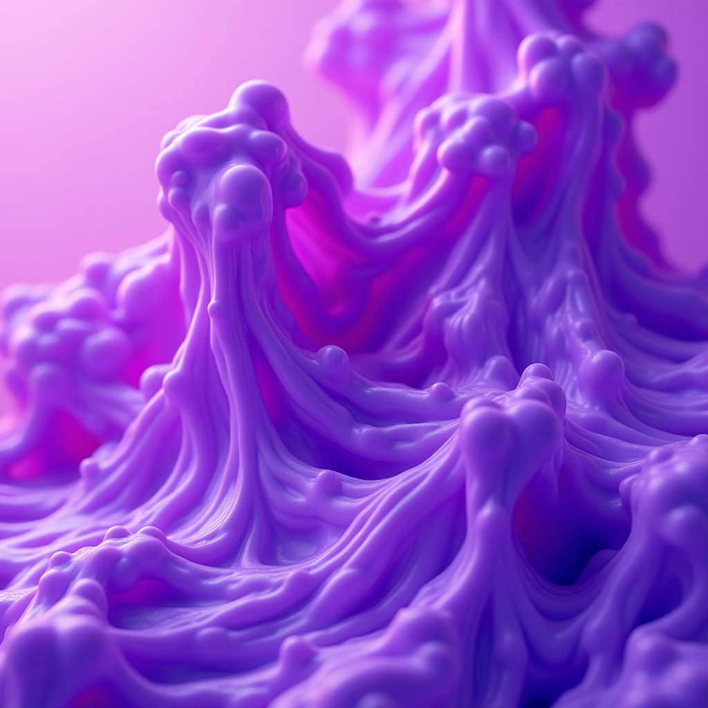 An abstract scene with flowing shapes and curves in bright purple tones.