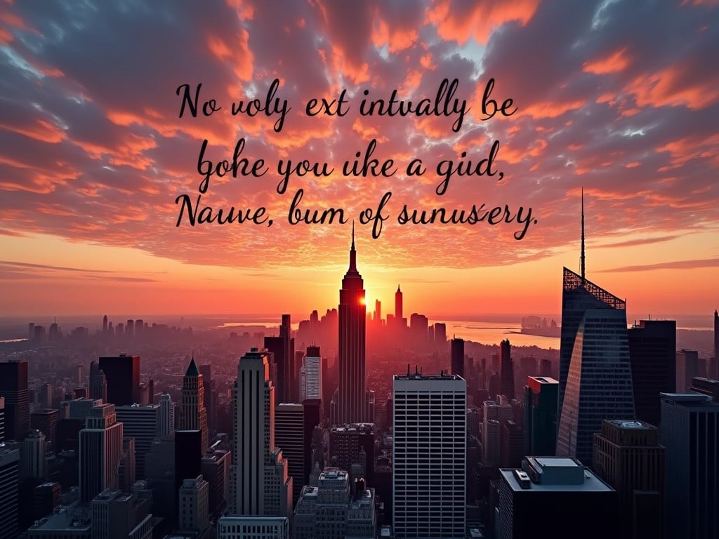 This image features a breathtaking sunset over the iconic New York City skyline, with the Empire State Building prominently displayed. The sky is filled with vibrant hues of orange, pink, and purple, creating a serene atmosphere. Overlaying this stunning scene is a motivational quote that inspires positivity and reflection. The quote invites viewers to embrace life's journey and find joy in every moment. Overall, the image captures the essence of urban beauty and optimism, perfect for sharing in inspired contexts.