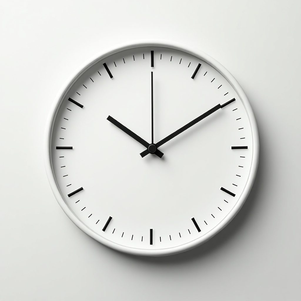 This image features a blank clock face with no numbers or markings, set against a simple white background. The clock has a clean and minimalist design, with bold black hour and minute hands displayed prominently. The absence of numbers enhances its modern aesthetic. The design could easily be incorporated into various decor styles, from contemporary to industrial. It serves as a versatile template for time management themes or design mockups.