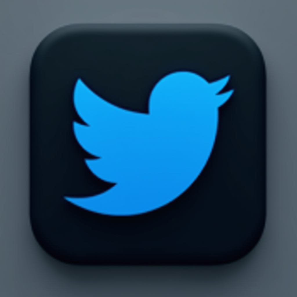 A stylized blue bird symbol on a dark, rounded square background, representing a popular social media platform.