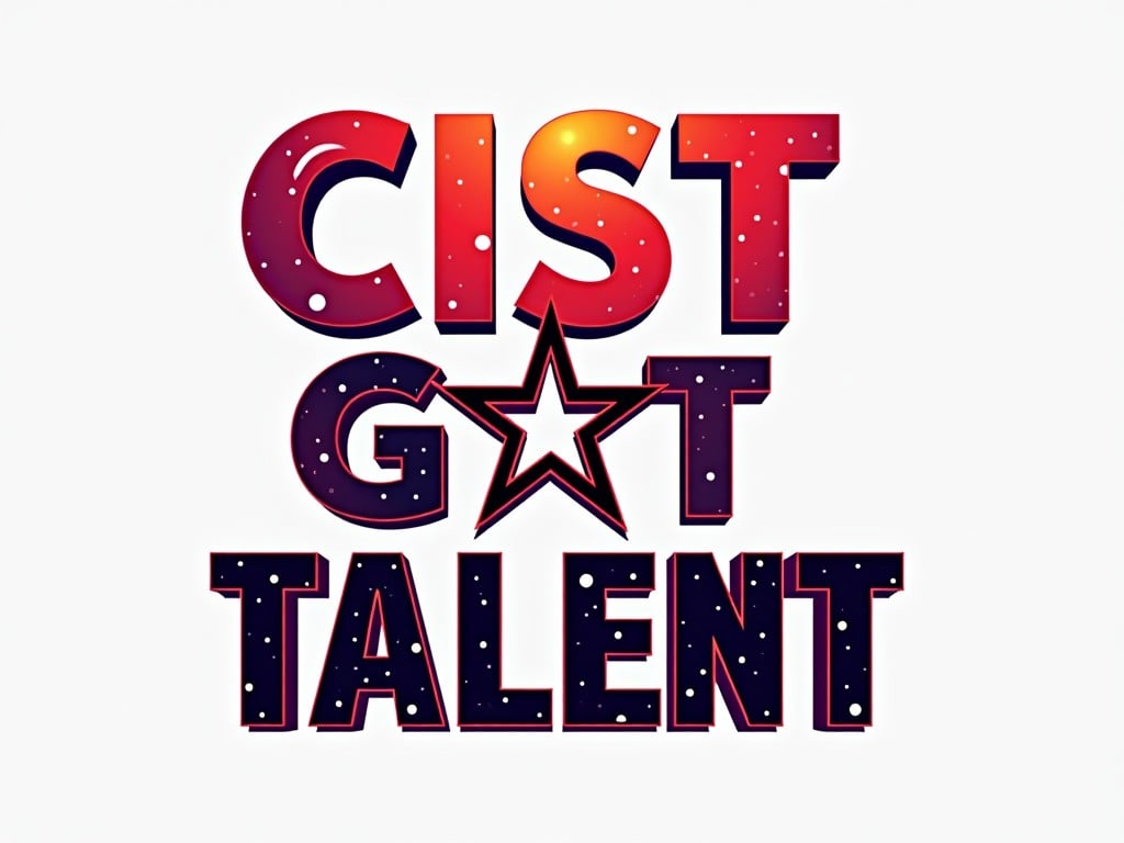 The image displays a modern and bold typographic design with the phrase 'CIST GOT TALENT'. It is styled in a way reminiscent of popular talent shows, specifically using a font similar to 'Britain's Got Talent'. A notable feature is the star symbol replacing the letter 'O' in 'GOT'. The colors blend from red to orange, creating a vibrant effect. The design is suitable for promotional use in the entertainment industry, especially for talent competitions.