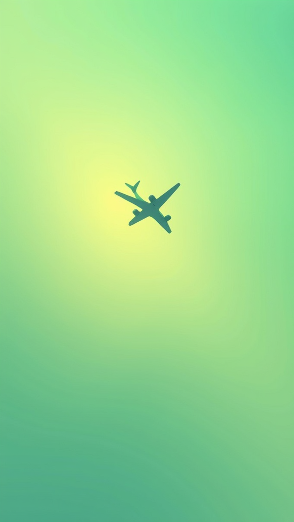 A silhouette of a plane flies against a green gradient background.