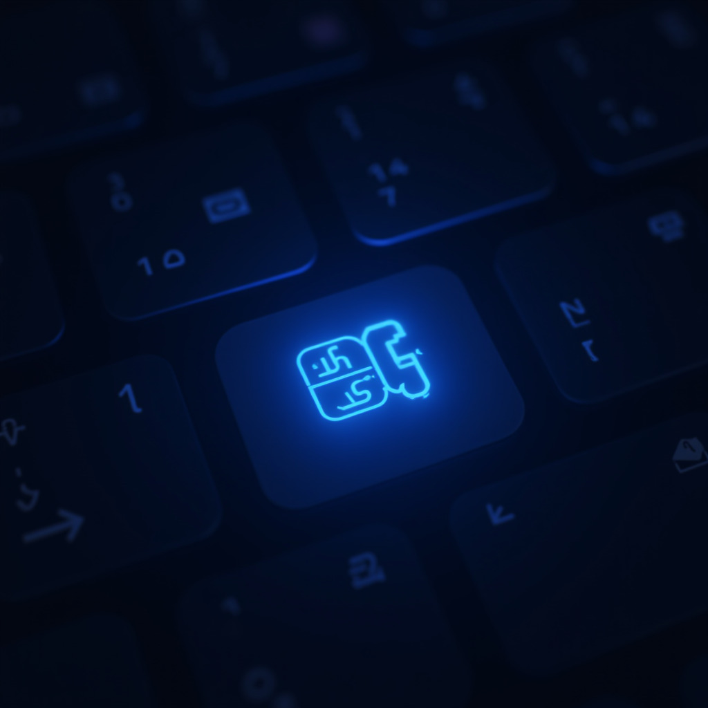 A backlit keyboard with a glowing key featuring a phone symbol.